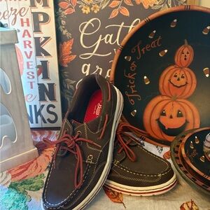 NWT Brown Boat Shoes with Red Accents